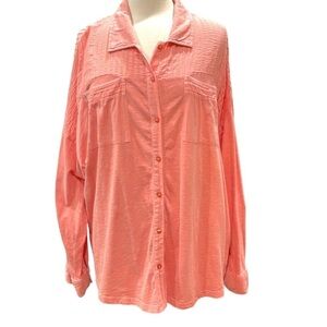 SOFT Surroundings Button Front Shirt with Woven Pleated Insets SZ 3X Orange